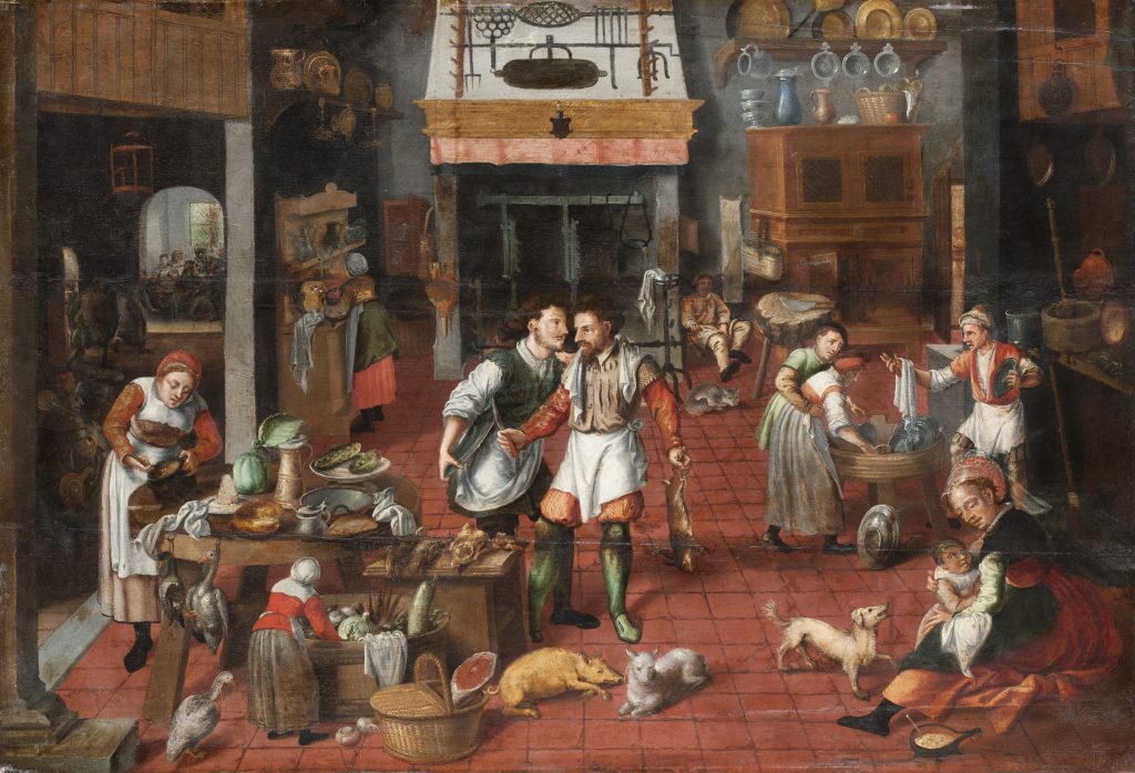 Målning av en köksinteriör från 1500-talet