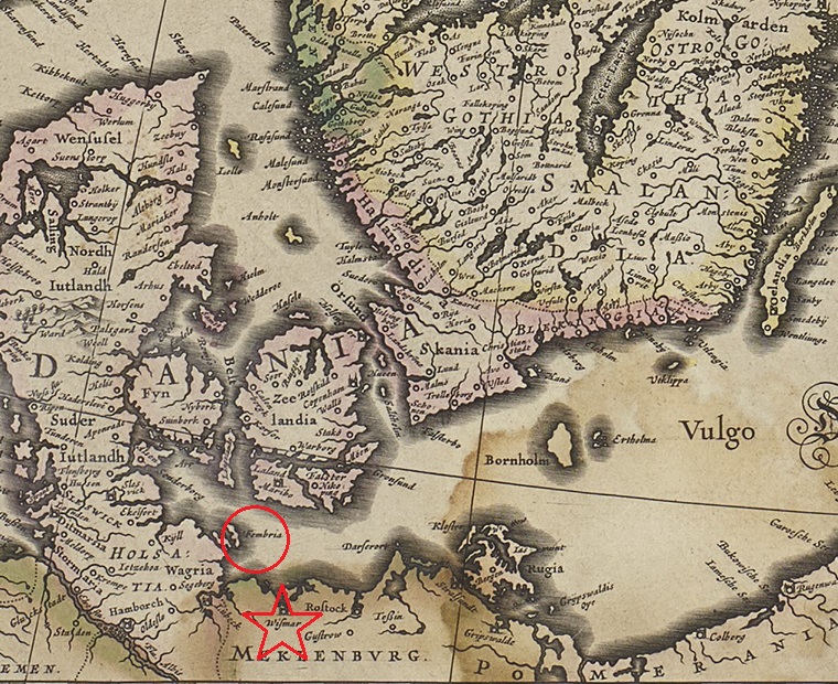 Karta från 1600-talet som visar Wismar och Fehmern.