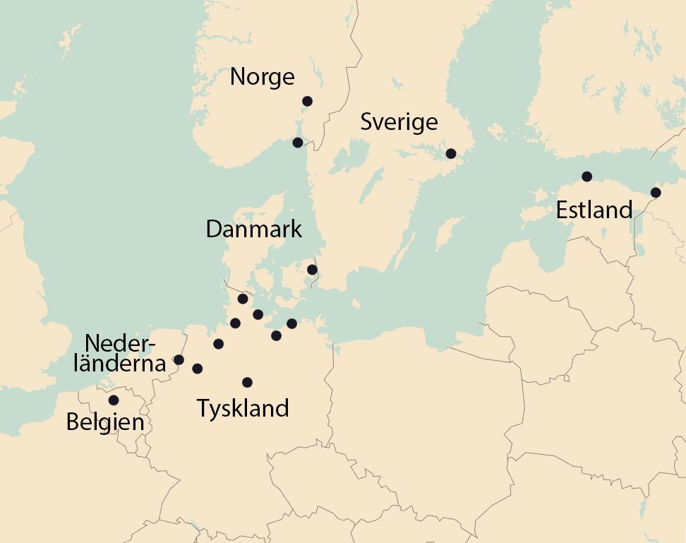 Trelleborgs museum_Skånska kriget och en nedgrävd myntskatt_Karta mynten med länder
