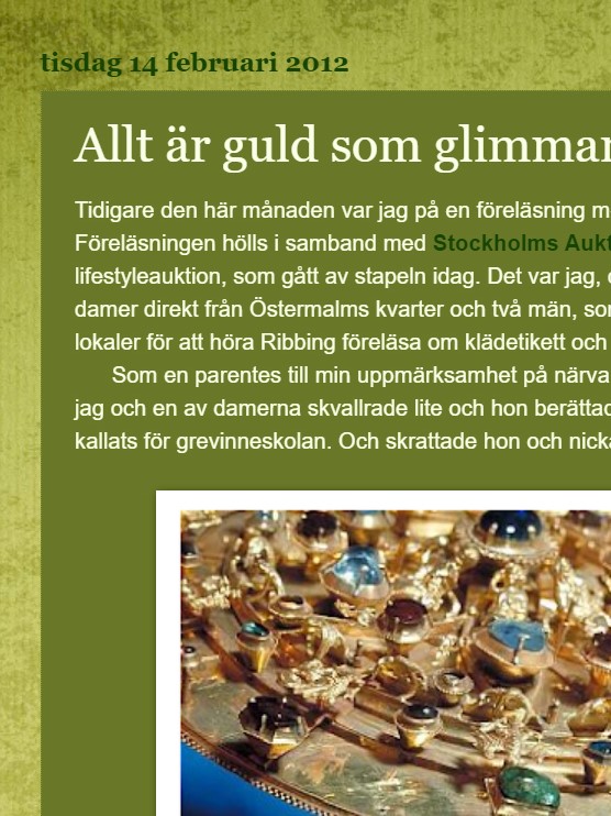 Webbsida med rubriken "allt är guld som glimmar".