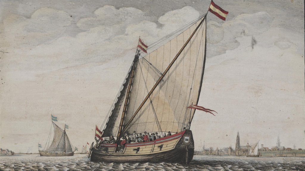 Målning av ett segelfartyg.
