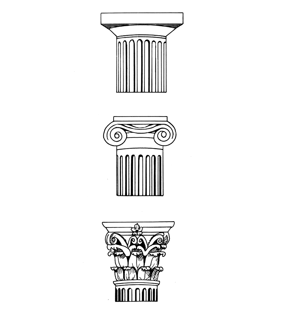 översta delen av tre kolonner.