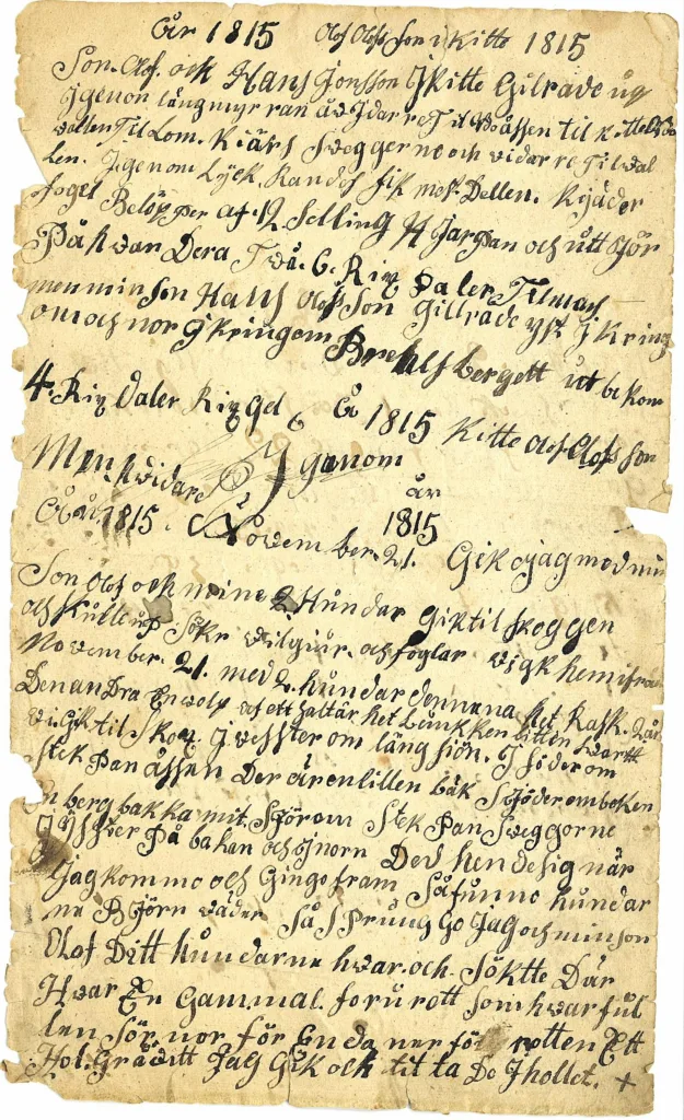 Ett gulnat dokument med handskriven text.